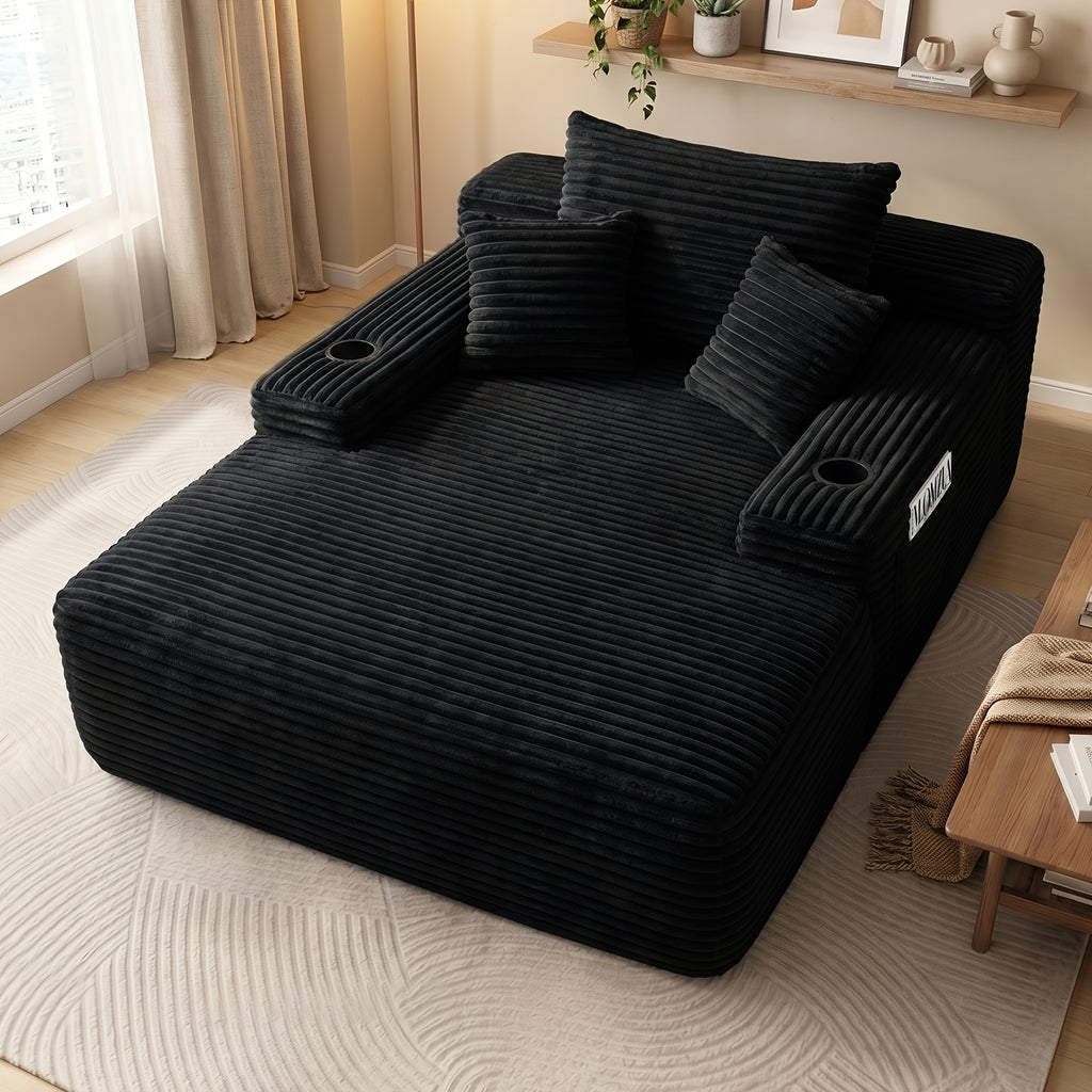 Oversized Corduroy Chaise Lounge Sofa, Pocket Spring Support Large Single Lazy Sofa for Living Room