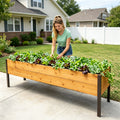 Elevated Wooden Raised Garden Bed with Arch Trellis & Self‑Watering System, Standing Raised Planter Box for Vegetables Herbs Flowers, Bonus 8‑Piece Gardening Tool Set