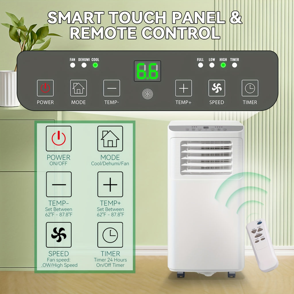 8000BTU Portable Air Conditioner, 3‑in‑1 Cool Fan Dehumidifier with Remote & 24H Timer