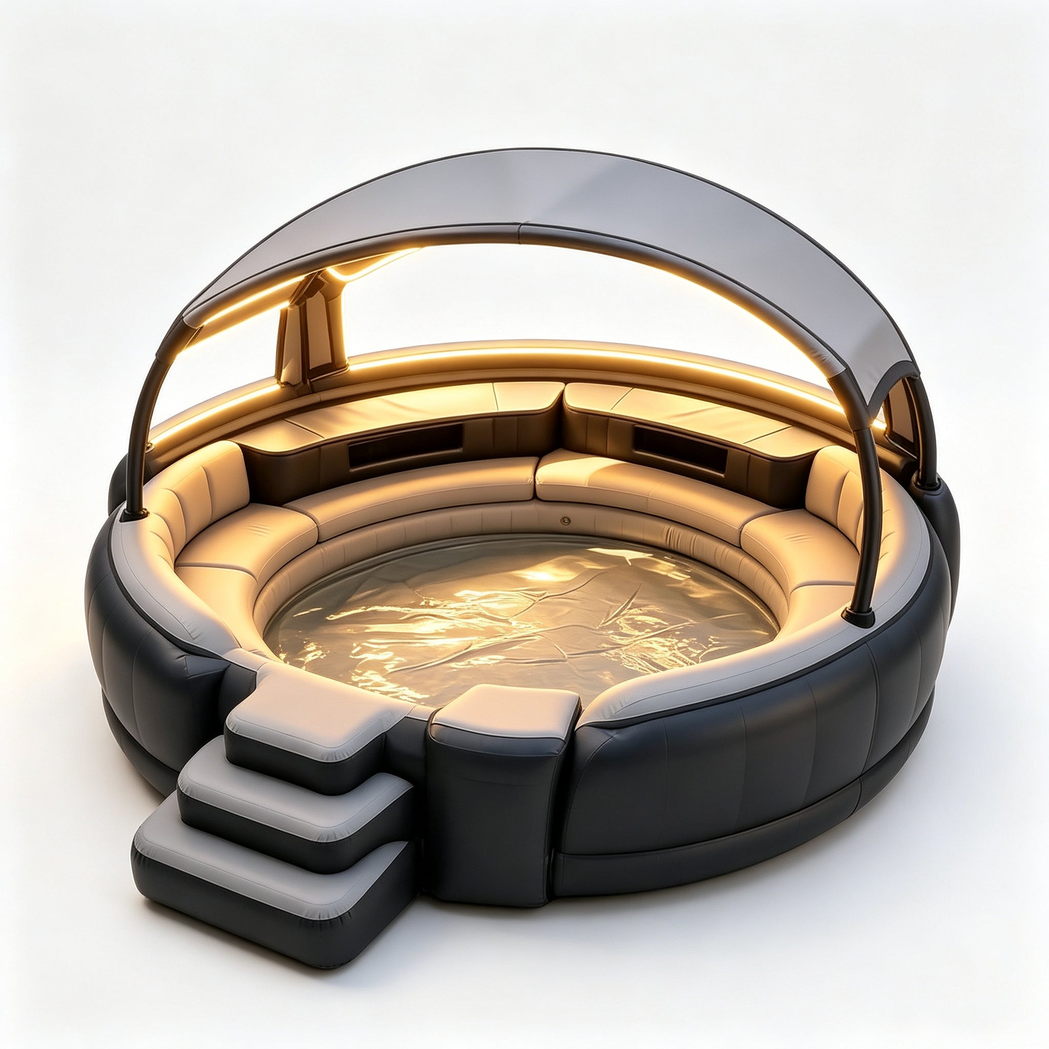4‑7 Person Premium Inflatable Circular Hot Tub Spa, Outdoor Inflatable Spa with Foldable Canopy, LED Ambient Lighting, Built‑in Seats & Drink Bar, Electric Air Pump for Backyard Gatherings