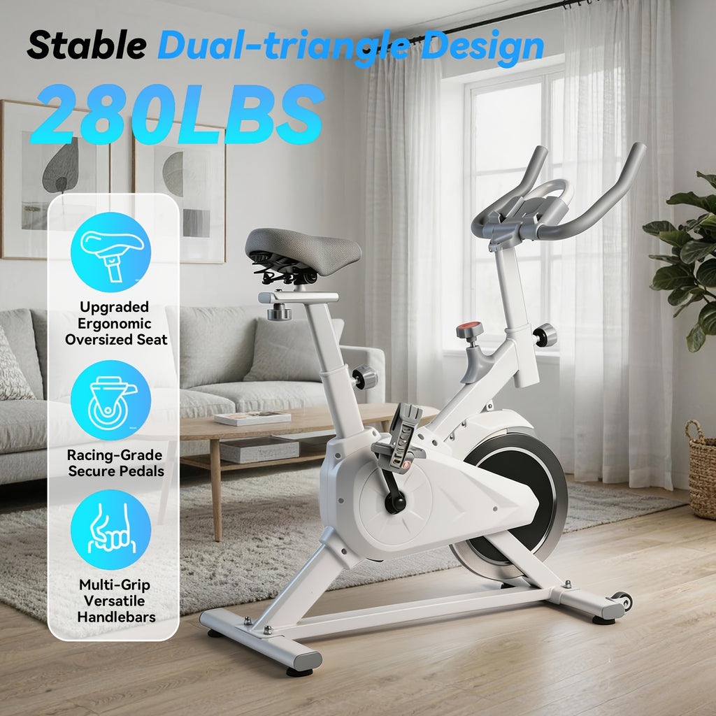 Quiet Belt‑Drive Indoor Stationary Exercise Bike, 280LBS Weight Capacity Adjustable Home Spinning Bike for Home Cardio Workout