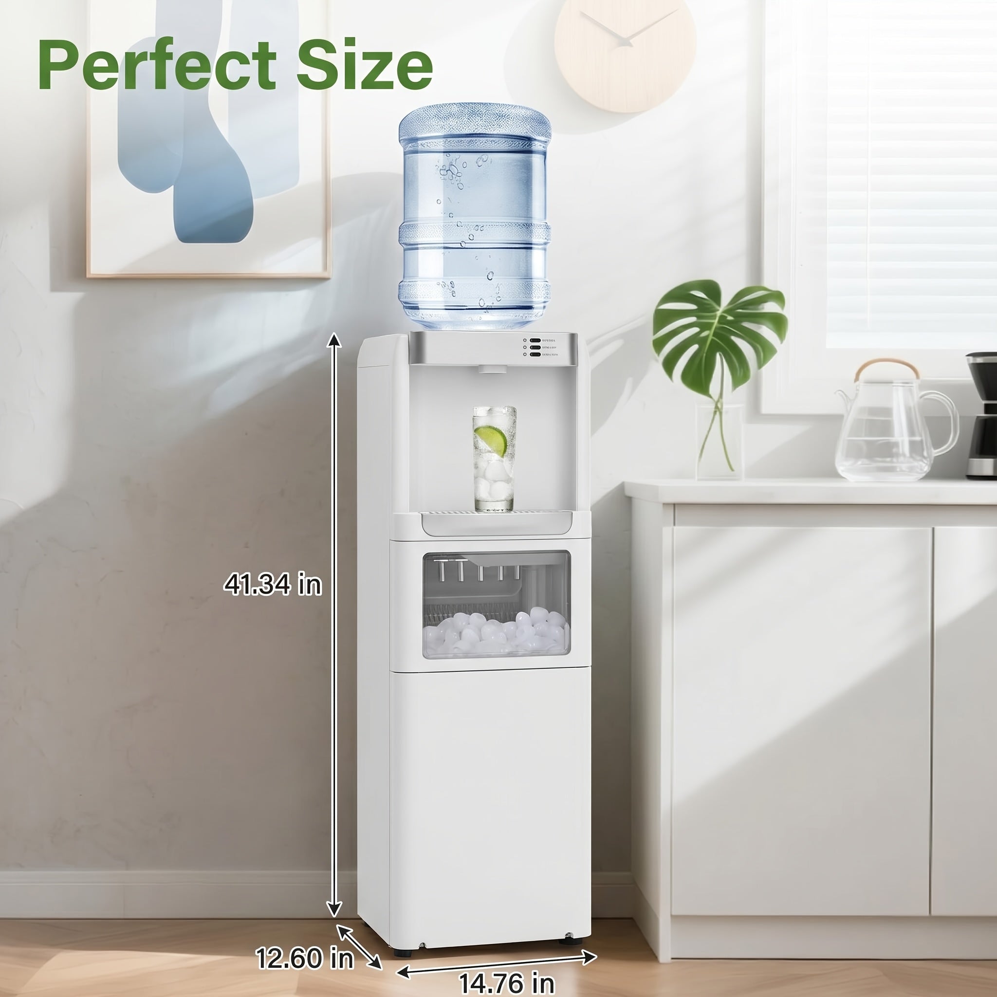 3‑in‑1 Top‑Loading Water Dispenser with Built‑in Ice Maker, Hot Cold Room Temp Water, Child Lock & Removable Drip Tray for Home Kitchen Office