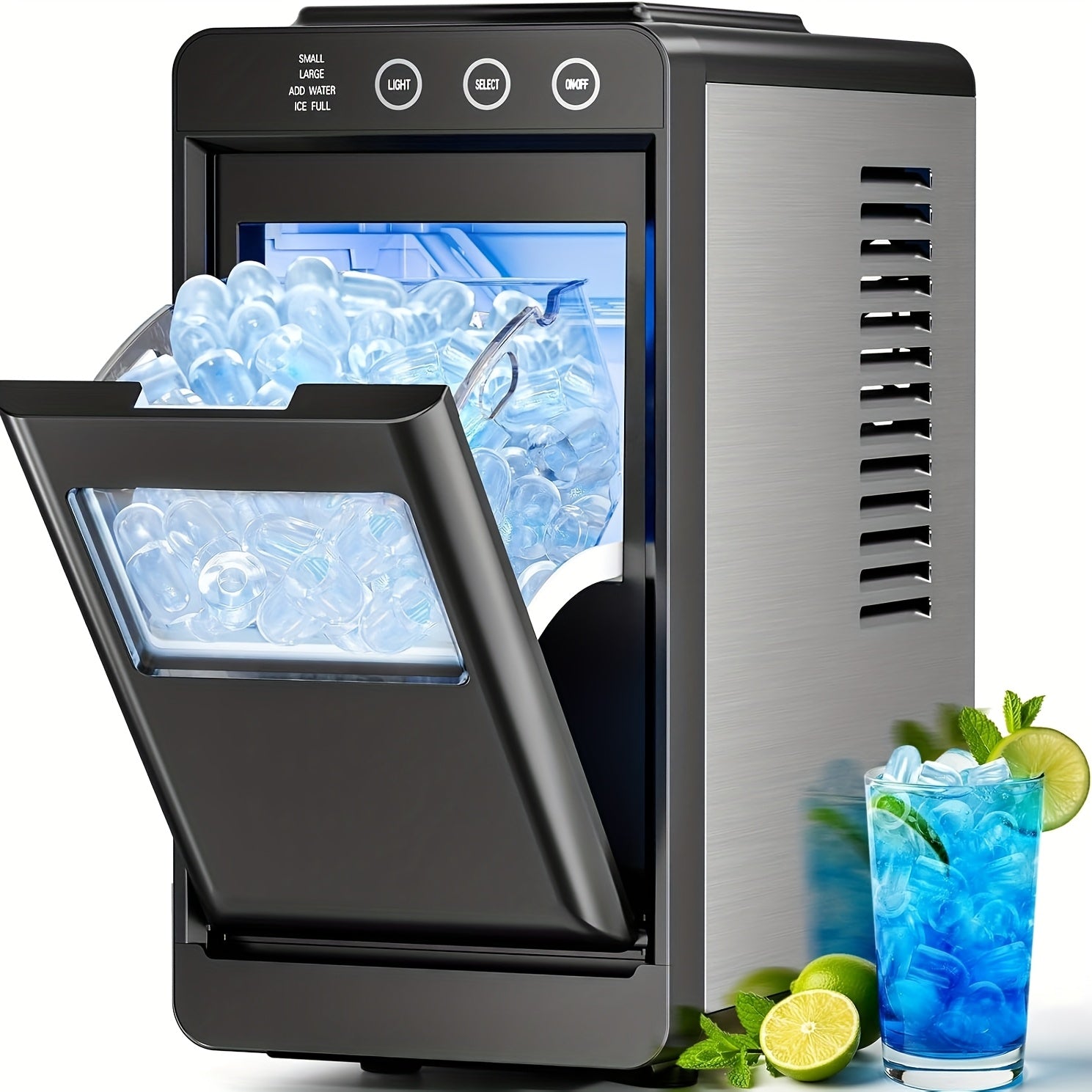 Countertop Ice Maker Machine, 6‑13 Mins Fast Ice Making 28Lbs/24H, Self‑Cleaning Portable Ice Machine, 2 Sizes Bullet Ice with Ice Scoop & Basket for Home Kitchen Bar Party