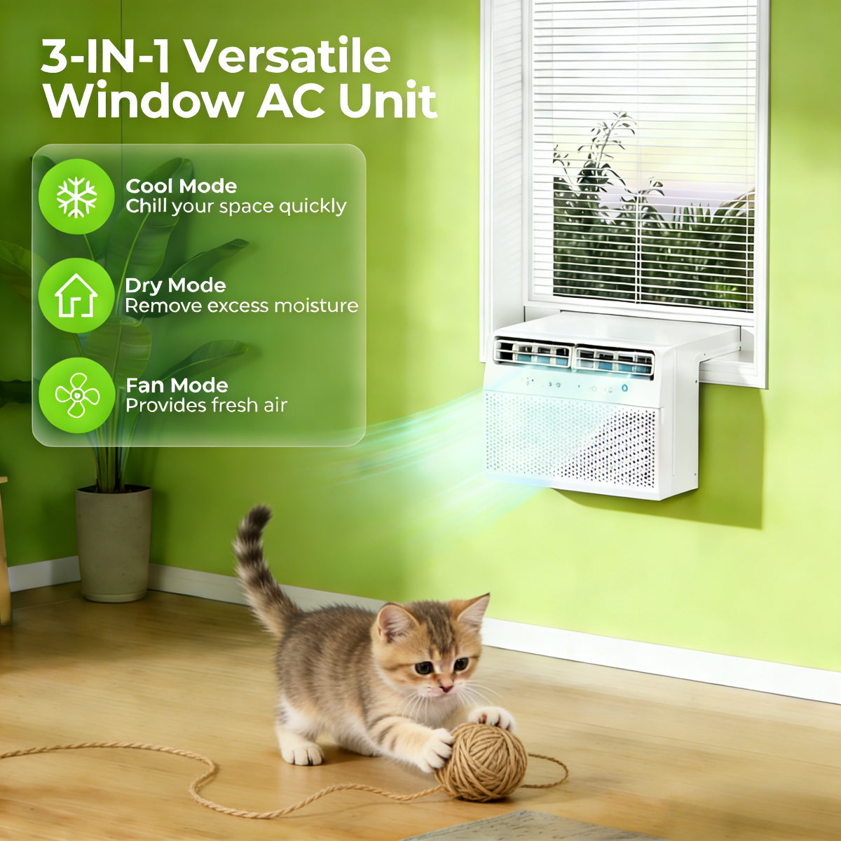 10000 BTU 3‑in‑1 Window Air Conditioner, Remote Control Easy Install Compact AC for Bedroom Apartment