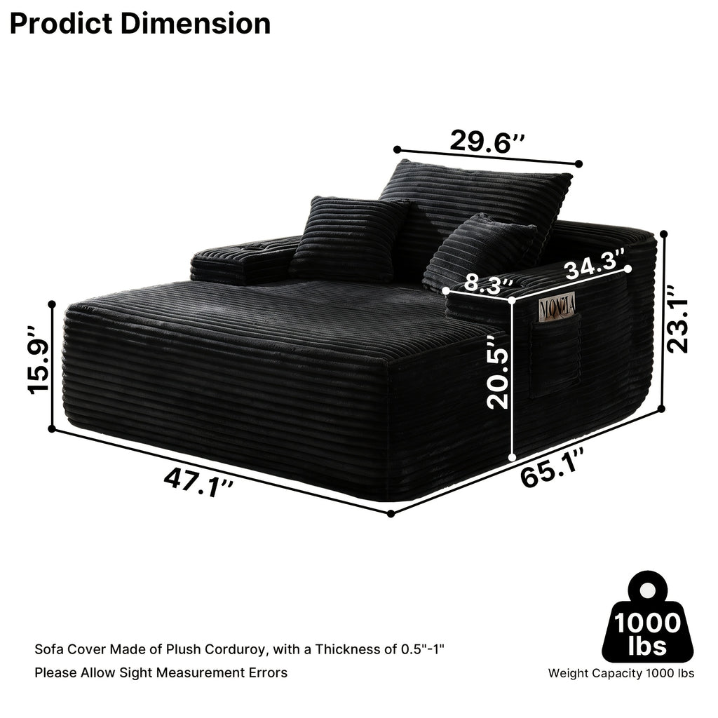 Oversized Corduroy Chaise Lounge Sofa, Pocket Spring Support Large Single Lazy Sofa for Living Room