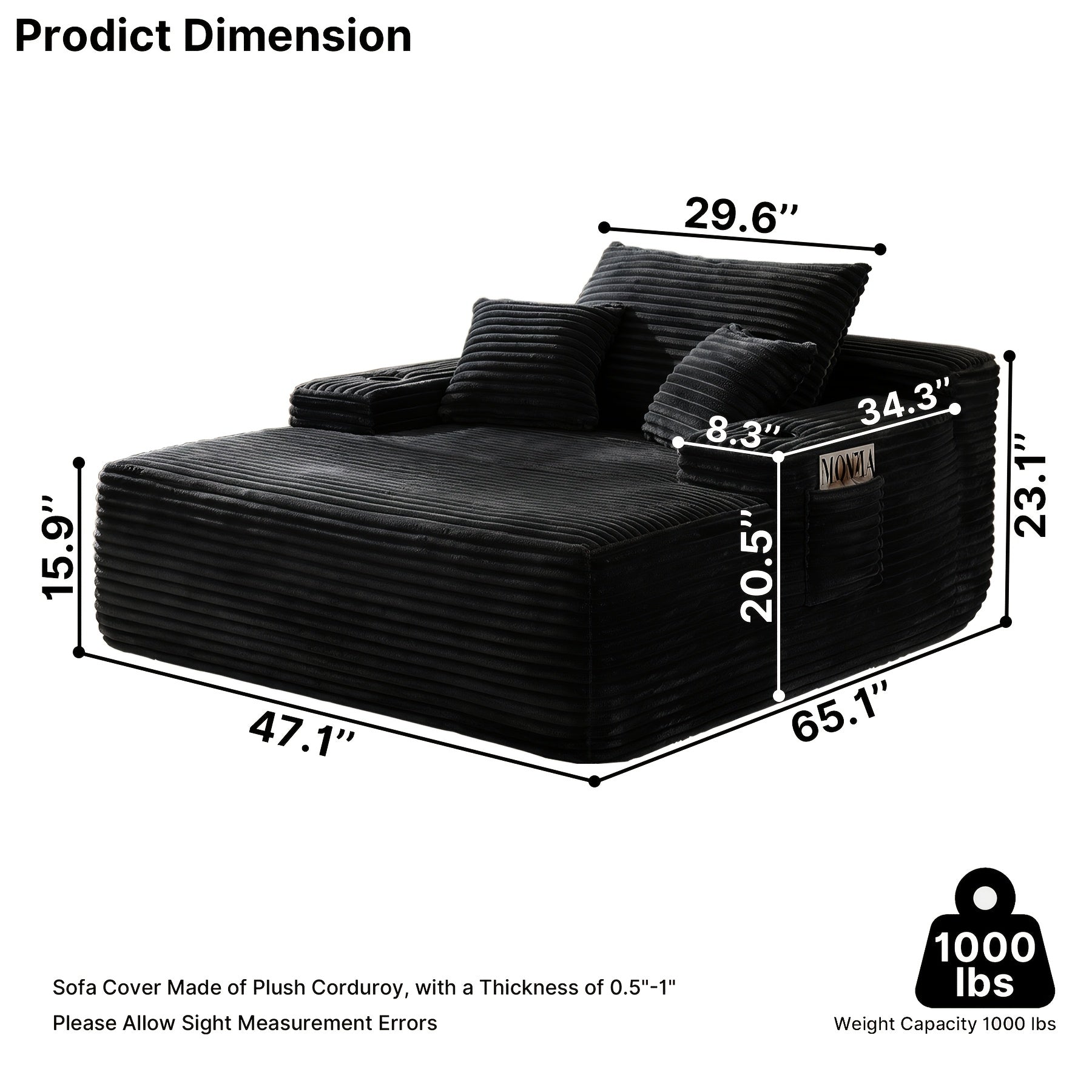 Oversized Corduroy Chaise Lounge Sofa, Pocket Spring Support Large Single Lazy Sofa for Living Room