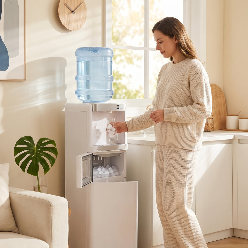 3‑in‑1 Top‑Loading Water Dispenser with Built‑in Ice Maker, Hot Cold Room Temp Water, Child Lock & Removable Drip Tray for Home Kitchen Office