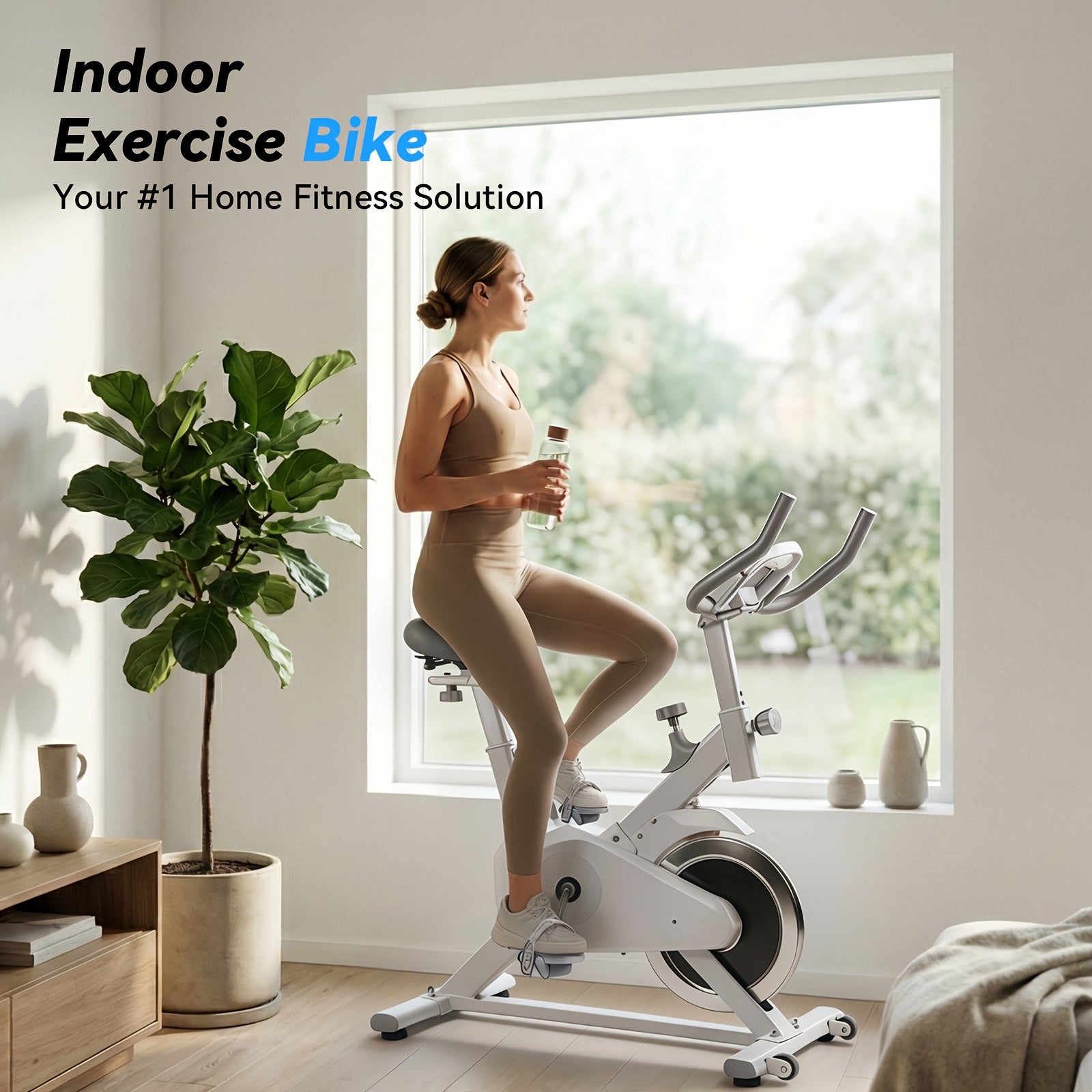 Quiet Belt‑Drive Indoor Stationary Exercise Bike, 280LBS Weight Capacity Adjustable Home Spinning Bike for Home Cardio Workout