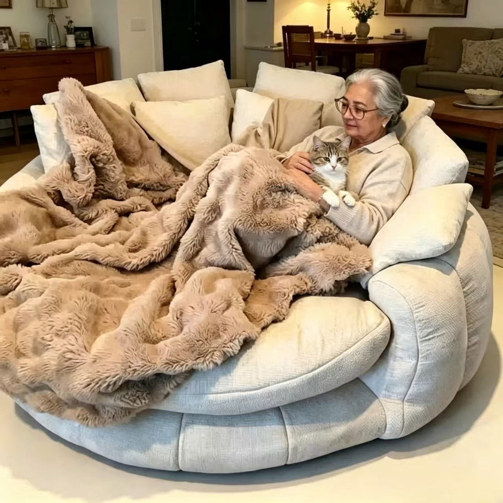 70 Inch Oversized Round Cuddle Daybed Sofa, High‑Density Foam Circular Reading Nook Chair, Removable Washable Cover with Multi‑Pillows for Bedroom Reading Corner