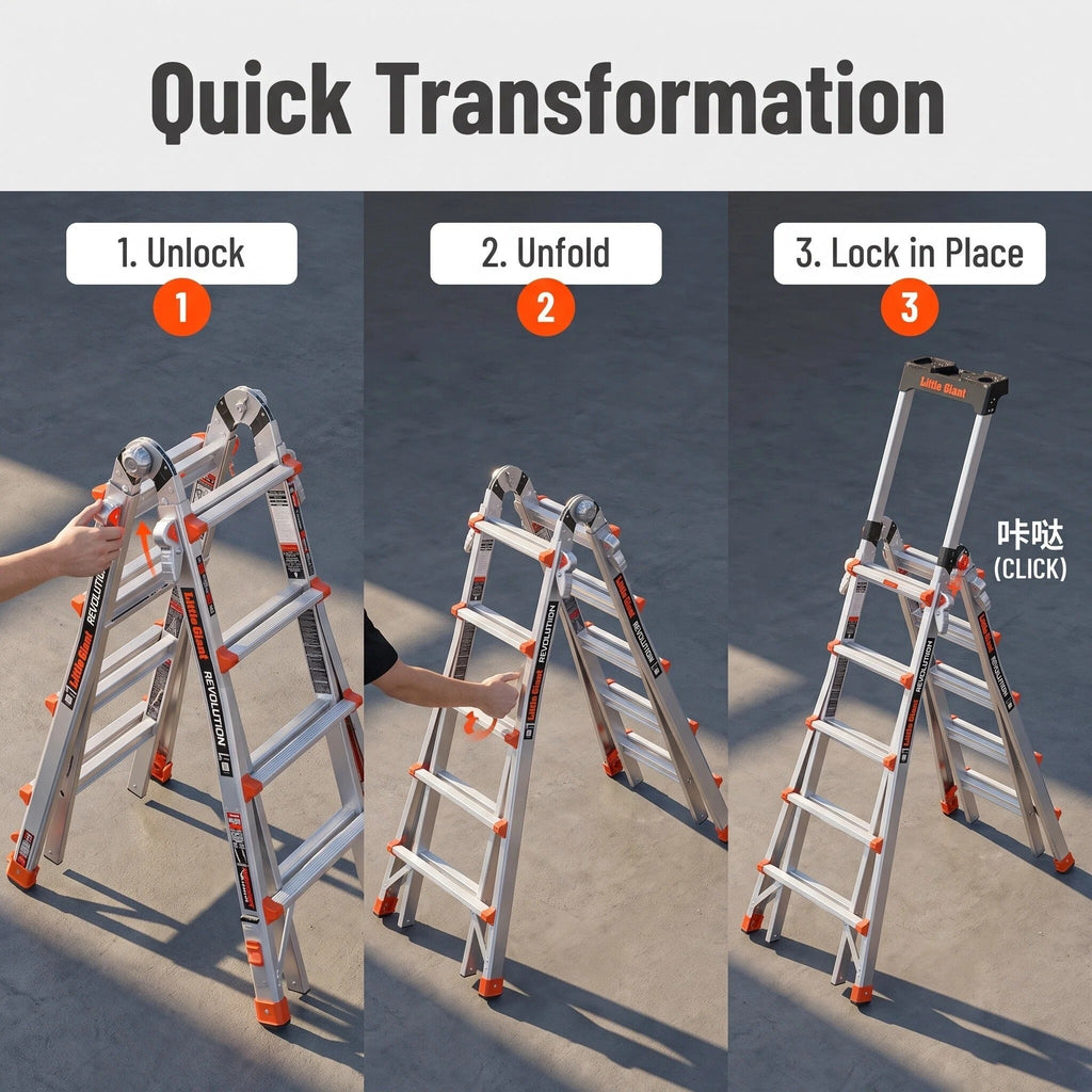 5FT Multi‑Position Folding Aluminum Ladder, Aircraft Grade Heavy Duty Portable Step Ladder with Dual‑Pin Safety Hinge, Non‑Slip Oversized Rubber Feet, Compact Fold Multi‑Angle Ladder for Home DIY, Construction & Outdoor Maintenance