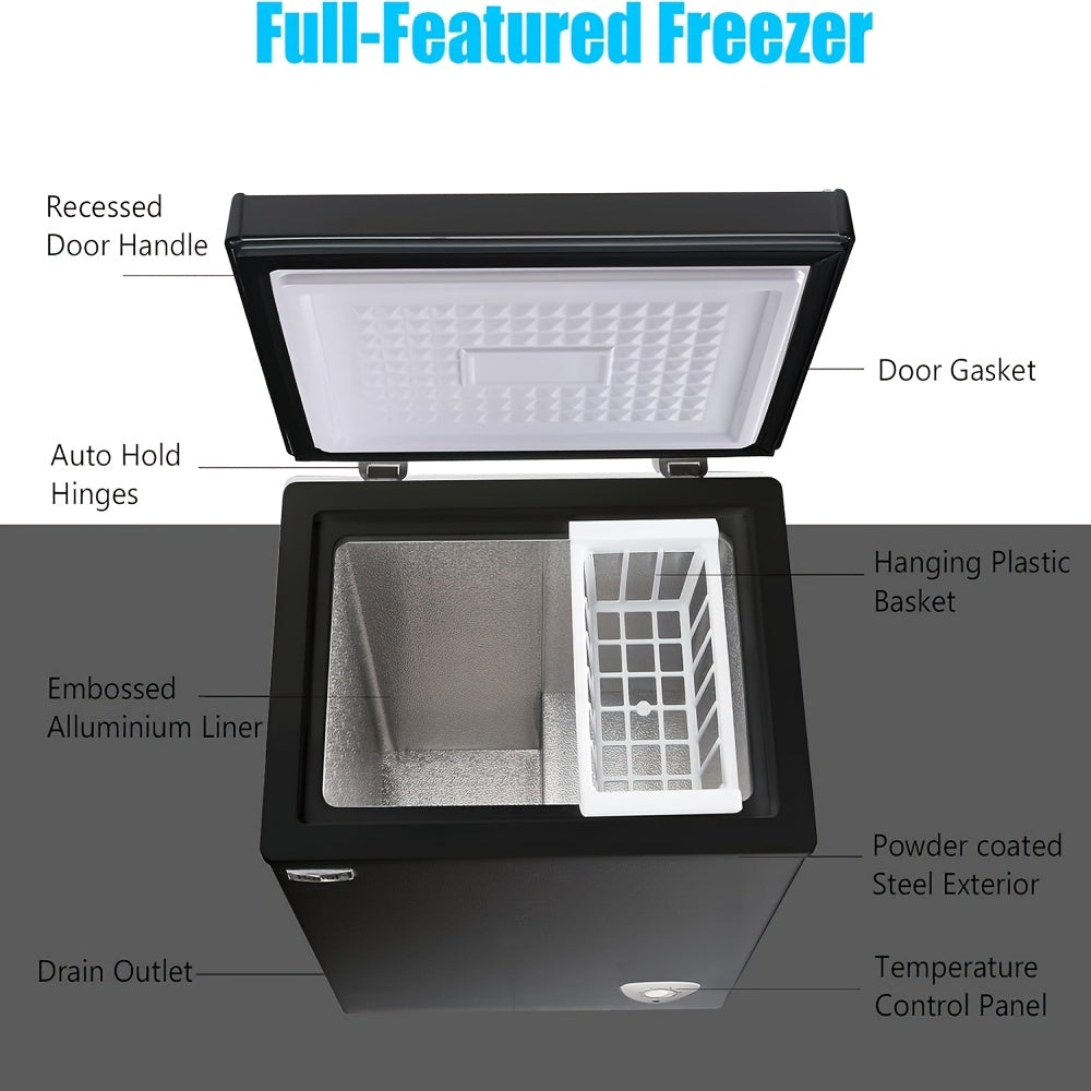 Chest Freezer, 6.5 Cu.Ft Compact Deep Freezer with Removable Basket, 7‑Level Thermostat Quiet Freezer for Home Garage