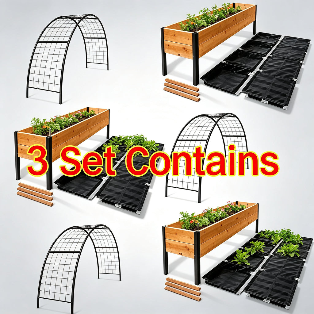 Elevated Wooden Raised Garden Bed with Arch Trellis & Self‑Watering System, Standing Raised Planter Box for Vegetables Herbs Flowers, Bonus 8‑Piece Gardening Tool Set
