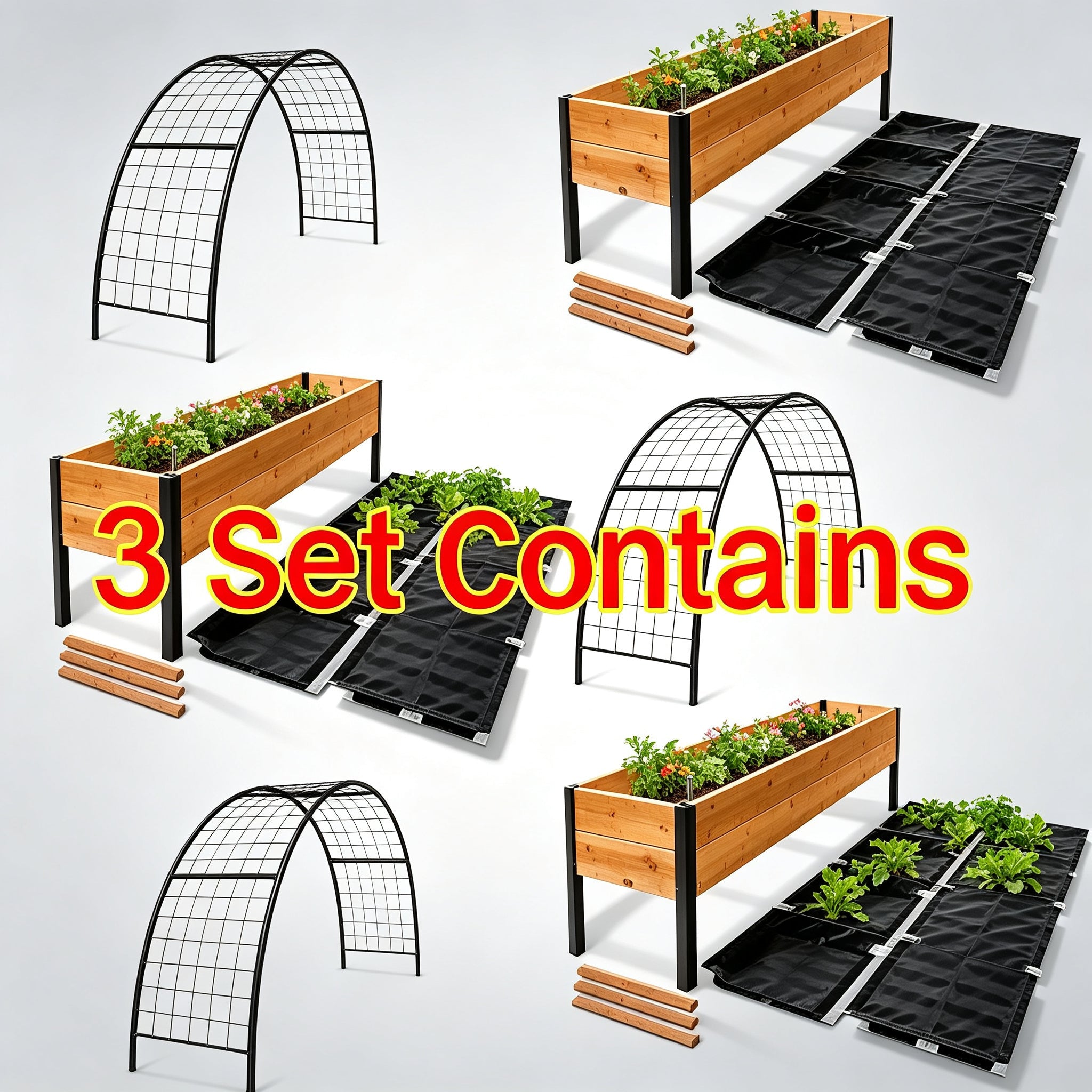 Elevated Wooden Raised Garden Bed with Arch Trellis & Self‑Watering System, Standing Raised Planter Box for Vegetables Herbs Flowers, Bonus 8‑Piece Gardening Tool Set