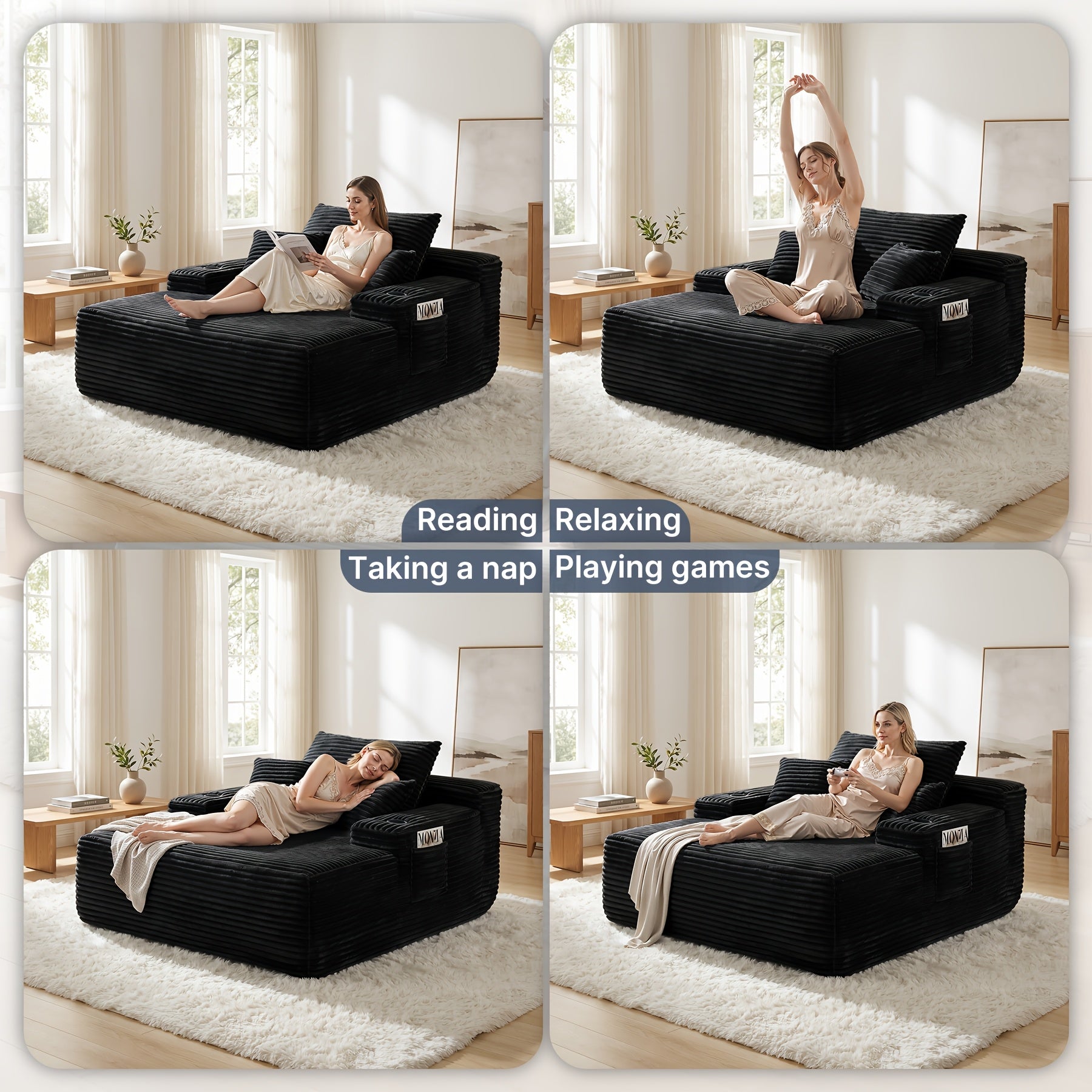 Oversized Corduroy Chaise Lounge Sofa, Pocket Spring Support Large Single Lazy Sofa for Living Room
