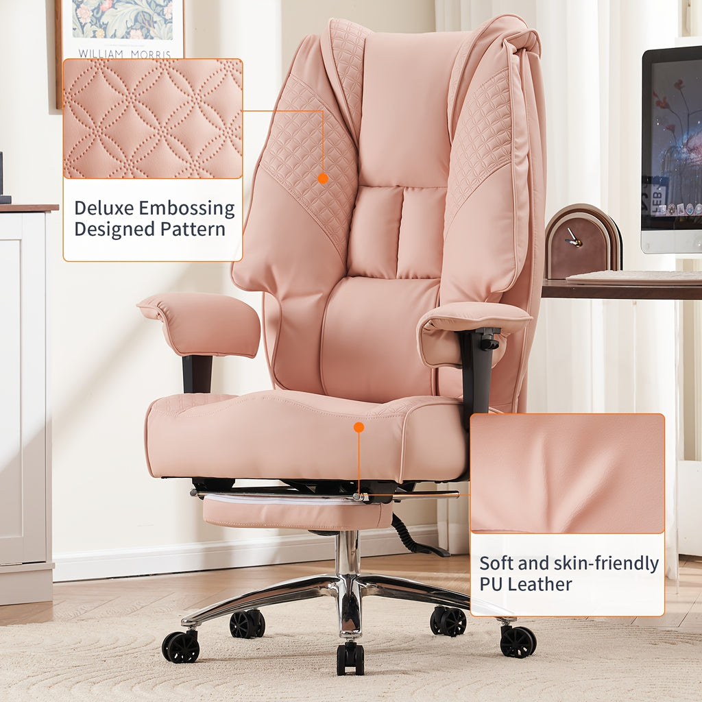 High Back PU Leather Executive Office Chair, 90‑145° Reclining Desk Chair with Retractable Footrest & Spring Cushion, Adjustable Armrest Computer Chair for Home Office