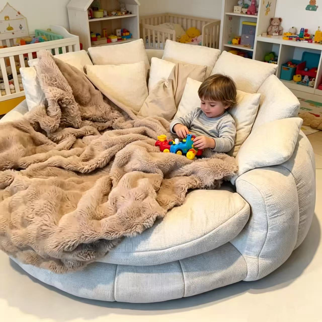 70 Inch Oversized Round Cuddle Daybed Sofa, High‑Density Foam Circular Reading Nook Chair, Removable Washable Cover with Multi‑Pillows for Bedroom Reading Corner