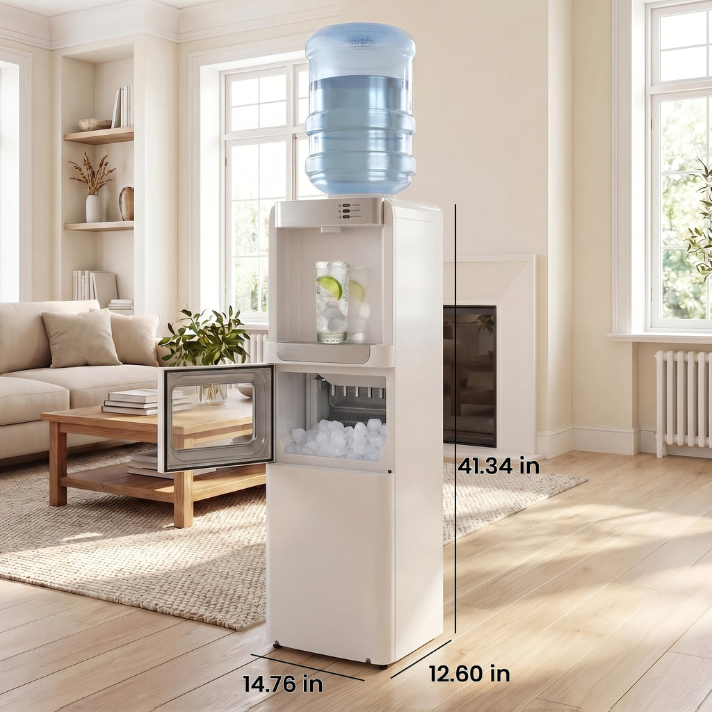 3‑in‑1 Top‑Loading Water Dispenser with Built‑in Ice Maker, Hot Cold Room Temp Water, Child Lock & Removable Drip Tray for Home Kitchen Office