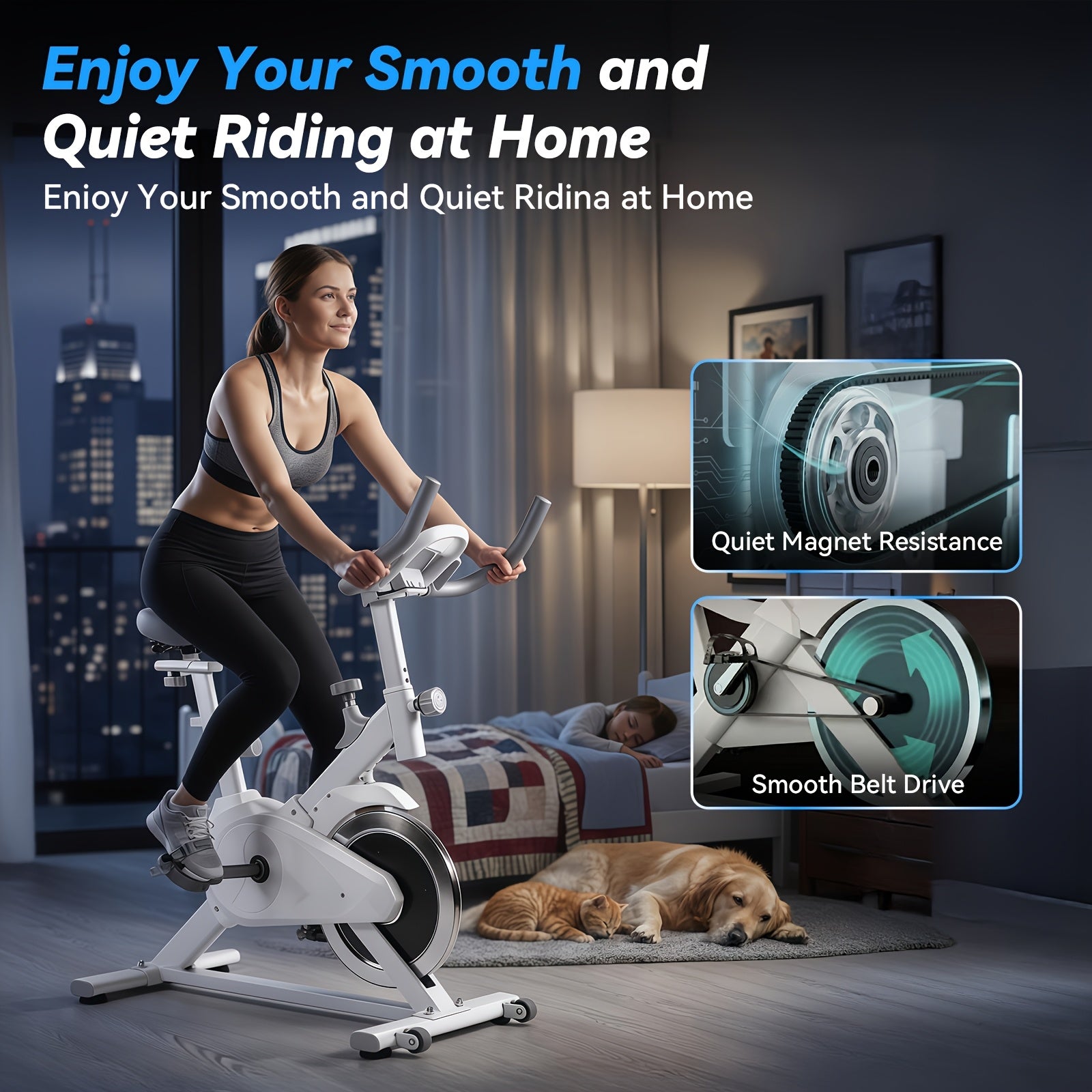 Quiet Belt‑Drive Indoor Stationary Exercise Bike, 280LBS Weight Capacity Adjustable Home Spinning Bike for Home Cardio Workout