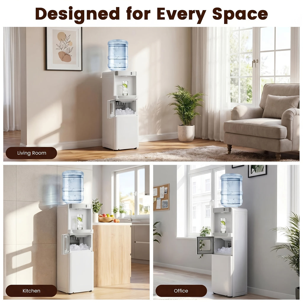3‑in‑1 Top‑Loading Water Dispenser with Built‑in Ice Maker, Hot Cold Room Temp Water, Child Lock & Removable Drip Tray for Home Kitchen Office