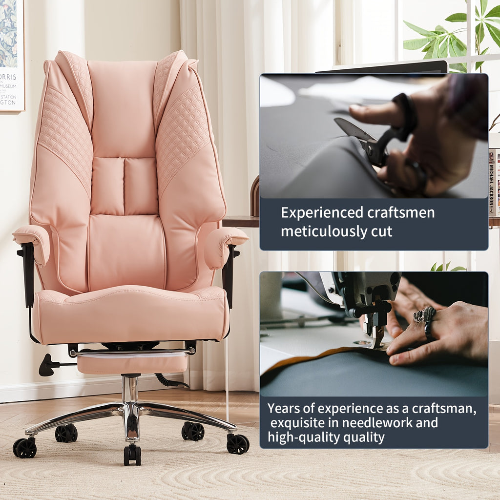 High Back PU Leather Executive Office Chair, 90‑145° Reclining Desk Chair with Retractable Footrest & Spring Cushion, Adjustable Armrest Computer Chair for Home Office