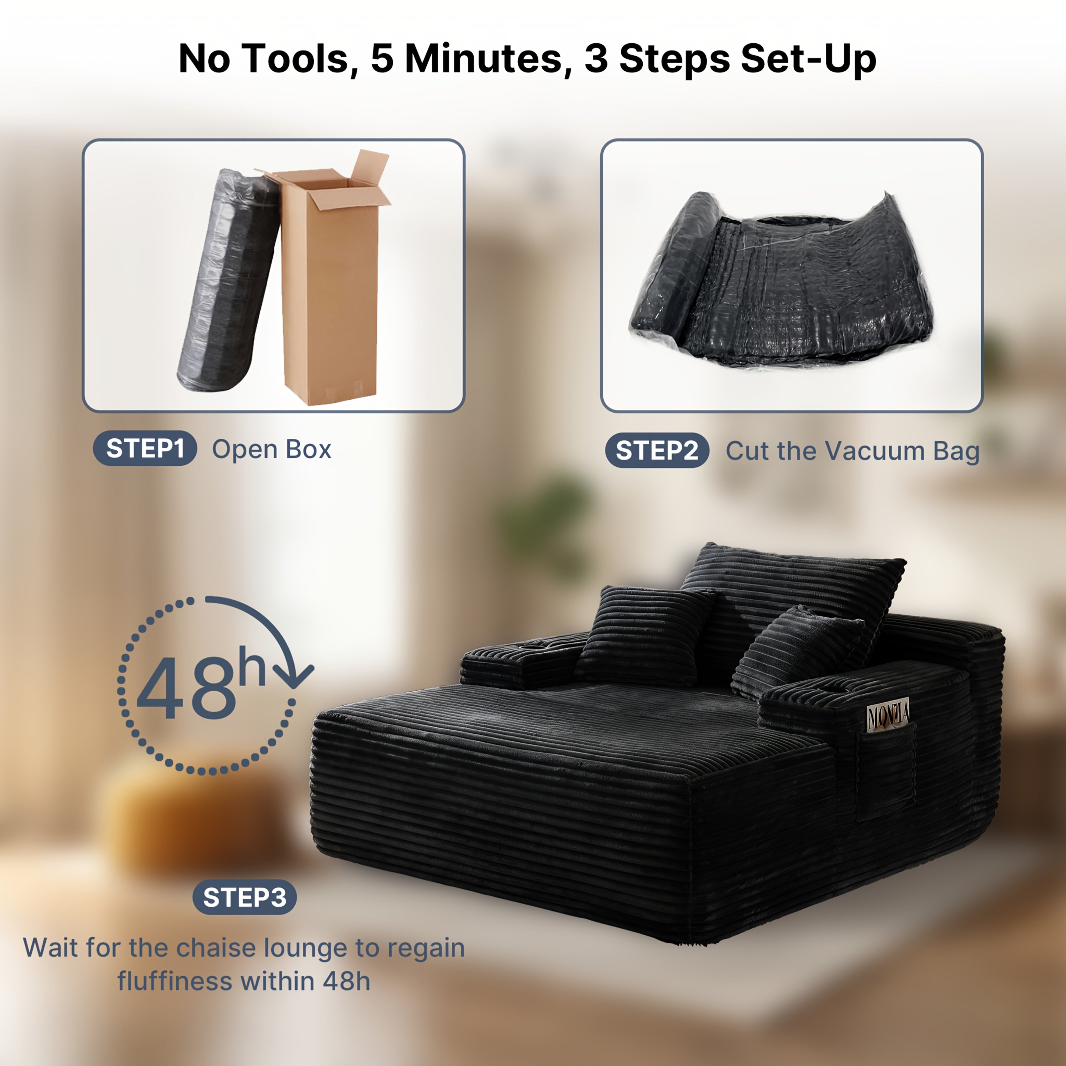 Oversized Corduroy Chaise Lounge Sofa, Pocket Spring Support Large Single Lazy Sofa for Living Room