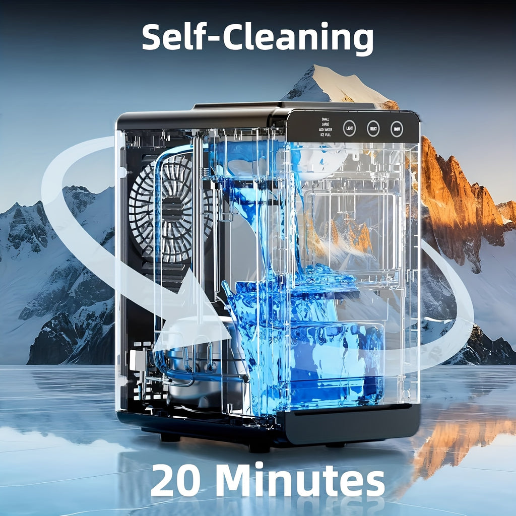 Countertop Ice Maker Machine, 6‑13 Mins Fast Ice Making 28Lbs/24H, Self‑Cleaning Portable Ice Machine, 2 Sizes Bullet Ice with Ice Scoop & Basket for Home Kitchen Bar Party