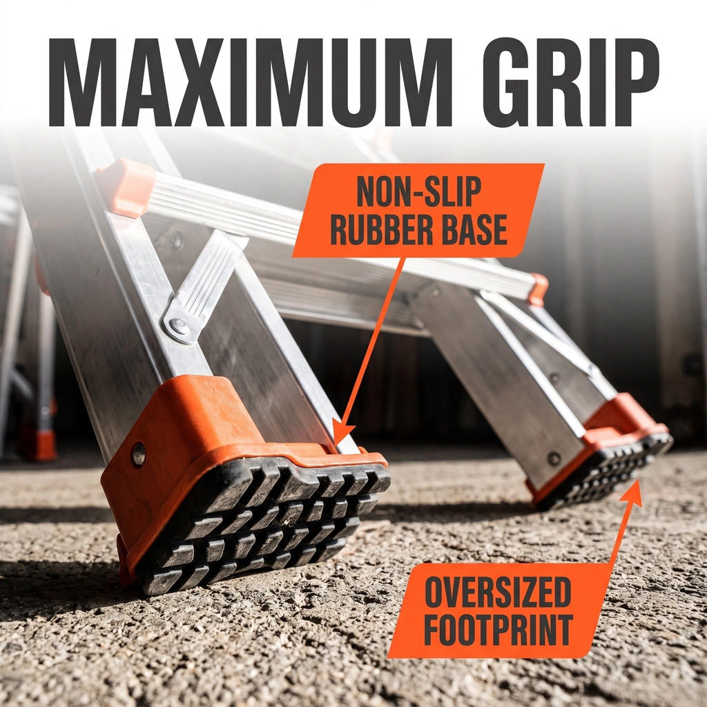 5FT Multi‑Position Folding Aluminum Ladder, Aircraft Grade Heavy Duty Portable Step Ladder with Dual‑Pin Safety Hinge, Non‑Slip Oversized Rubber Feet, Compact Fold Multi‑Angle Ladder for Home DIY, Construction & Outdoor Maintenance