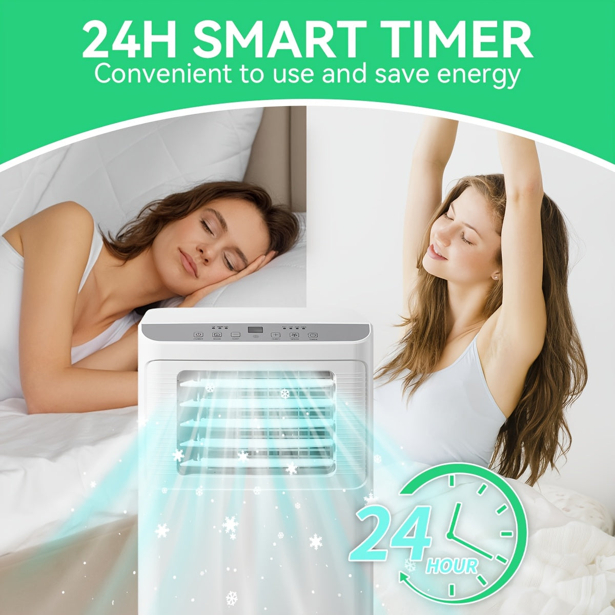8000BTU Portable Air Conditioner, 3‑in‑1 Cool Fan Dehumidifier with Remote & 24H Timer