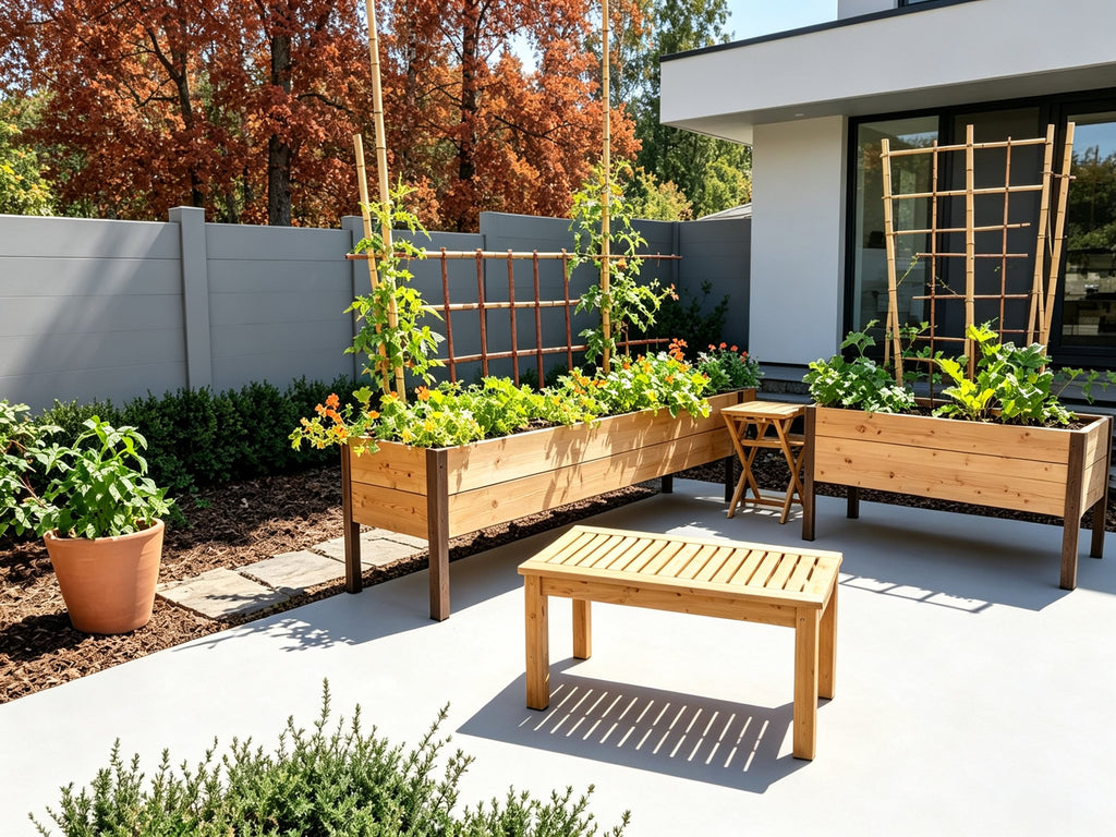Elevated Wooden Raised Garden Bed with Arch Trellis & Self‑Watering System, Standing Raised Planter Box for Vegetables Herbs Flowers, Bonus 8‑Piece Gardening Tool Set
