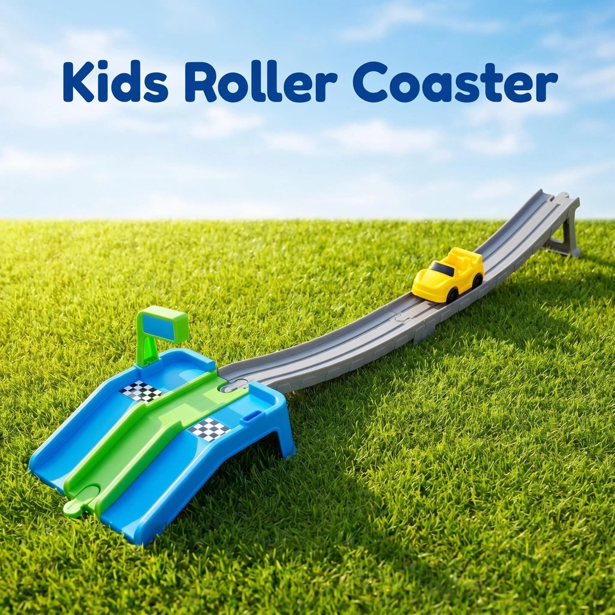 Kids Ride‑On Race Car Track Playset, 10 Ft Long Slide Track with 24” Ride‑On Car, Indoor Outdoor Toddler Roller Coaster Toy, Tool‑Free Assembly for Backyard Play
