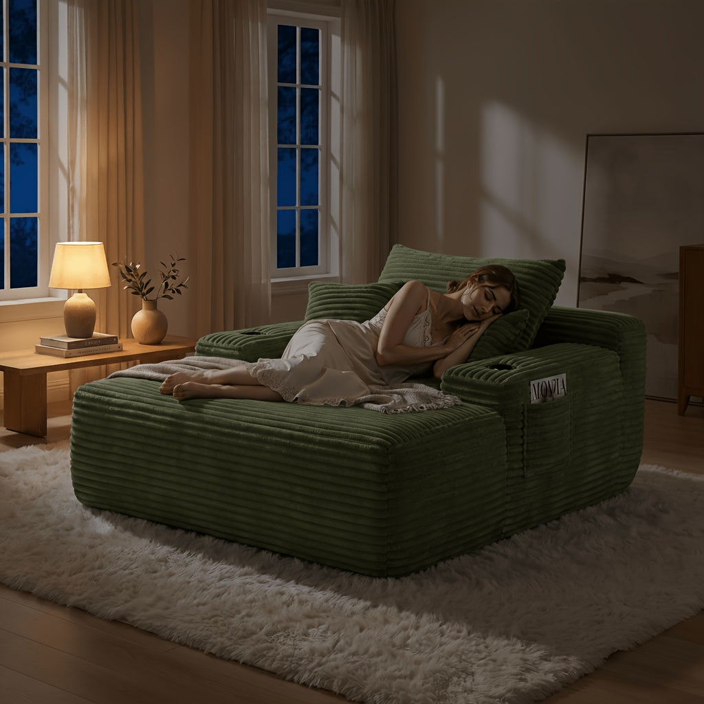 Oversized Corduroy Chaise Lounge Sofa, Pocket Spring Support Large Single Lazy Sofa for Living Room