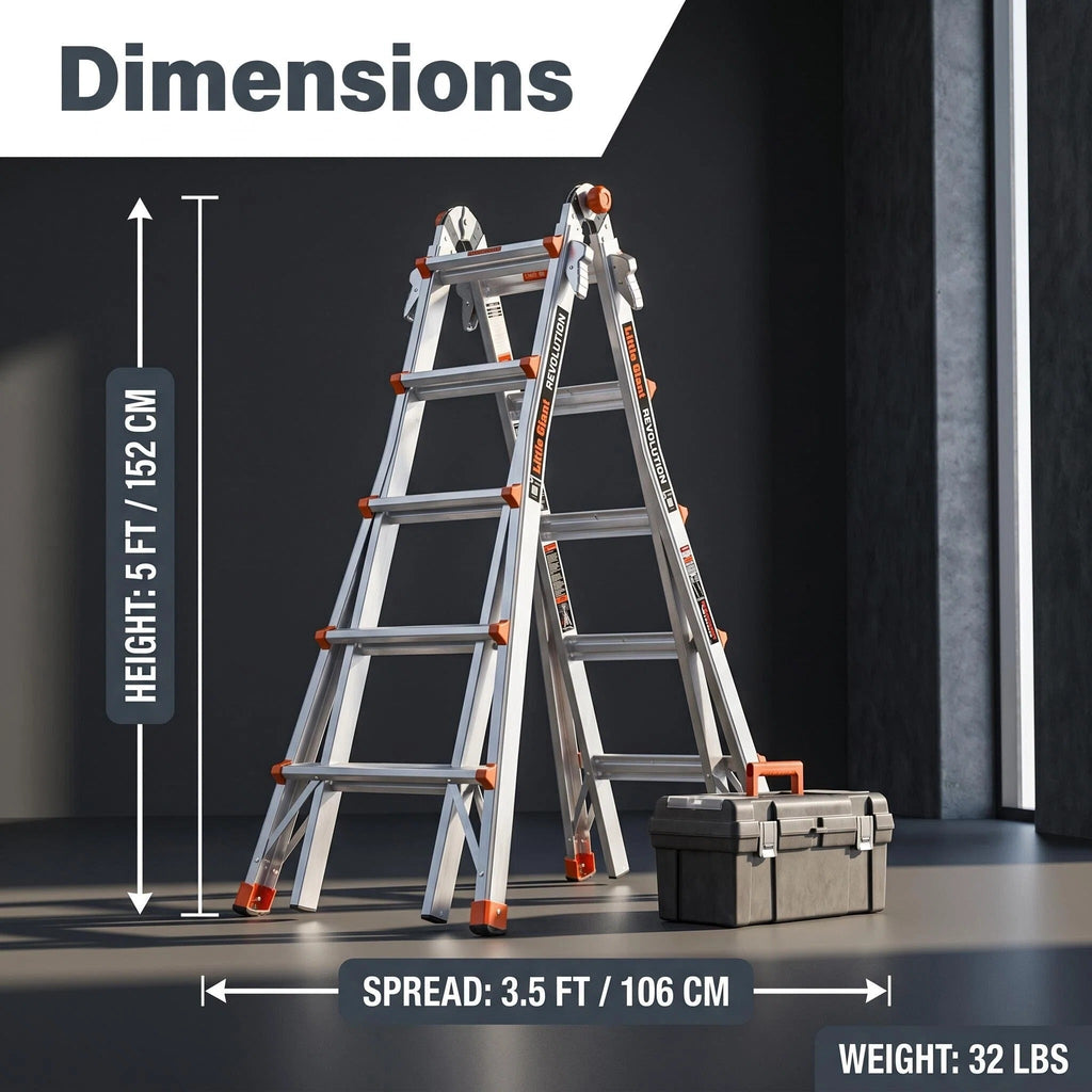 5FT Multi‑Position Folding Aluminum Ladder, Aircraft Grade Heavy Duty Portable Step Ladder with Dual‑Pin Safety Hinge, Non‑Slip Oversized Rubber Feet, Compact Fold Multi‑Angle Ladder for Home DIY, Construction & Outdoor Maintenance