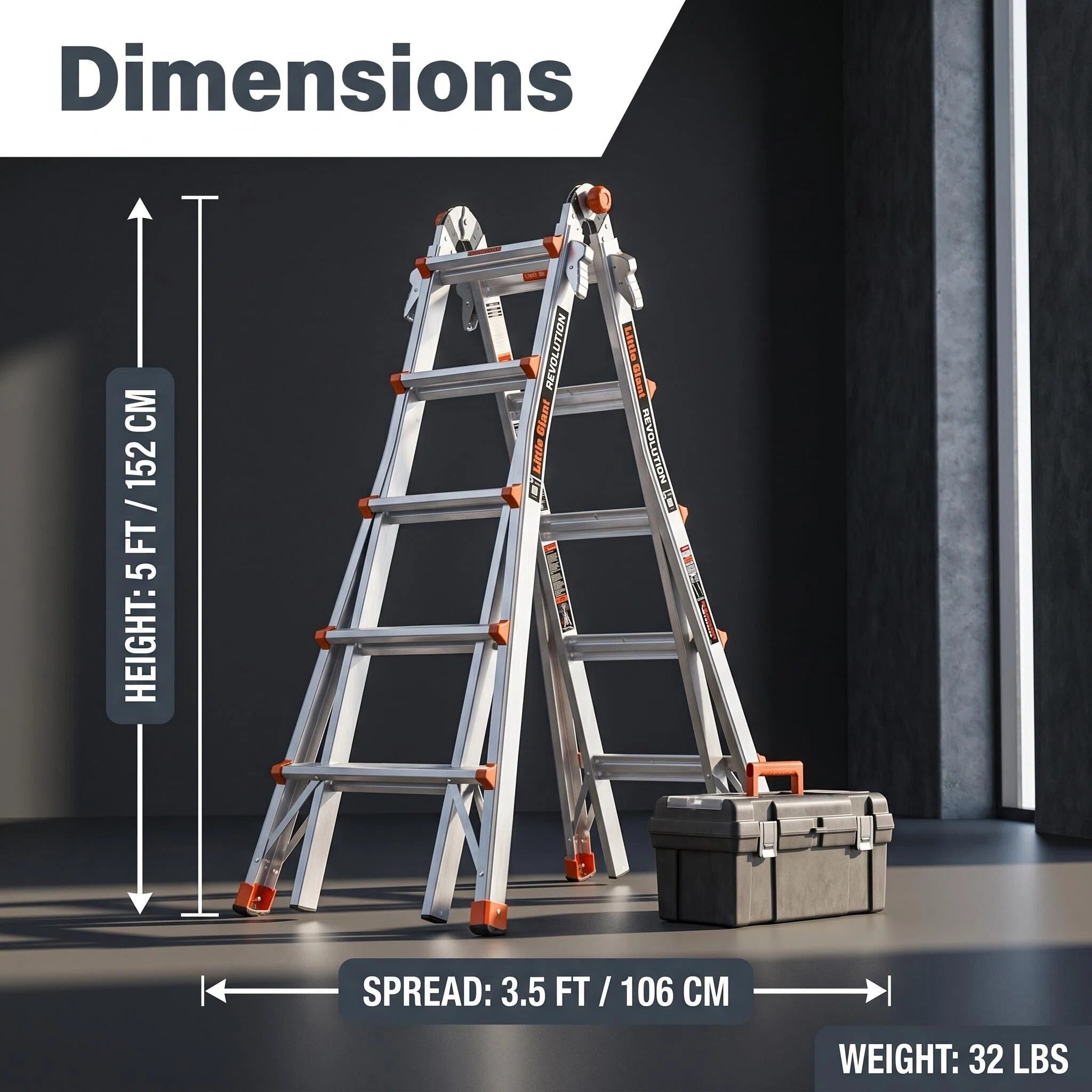 5FT Multi‑Position Folding Aluminum Ladder, Aircraft Grade Heavy Duty Portable Step Ladder with Dual‑Pin Safety Hinge, Non‑Slip Oversized Rubber Feet, Compact Fold Multi‑Angle Ladder for Home DIY, Construction & Outdoor Maintenance
