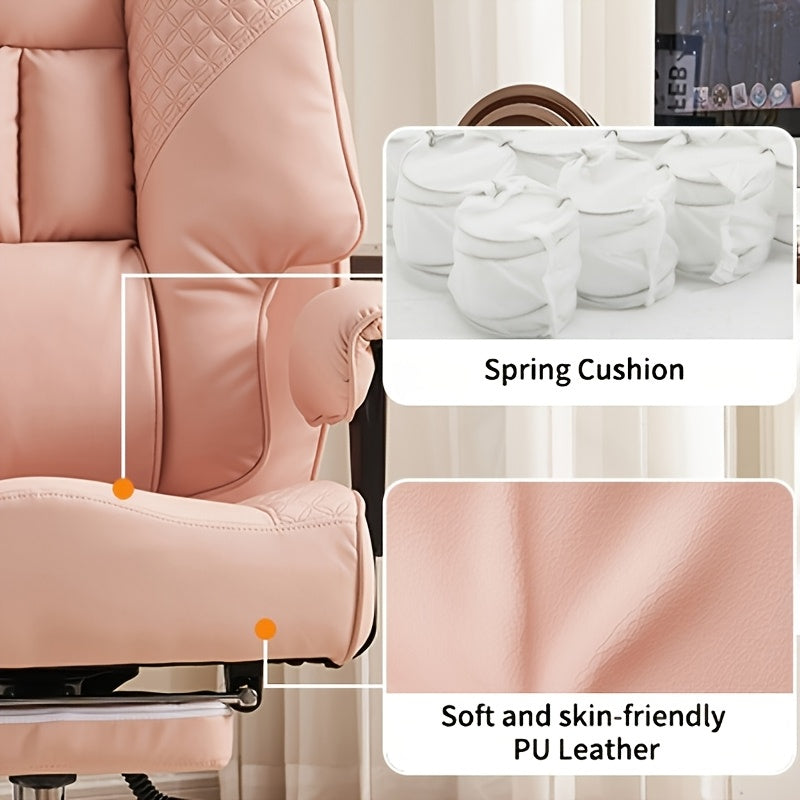 High Back PU Leather Executive Office Chair, 90‑145° Reclining Desk Chair with Retractable Footrest & Spring Cushion, Adjustable Armrest Computer Chair for Home Office