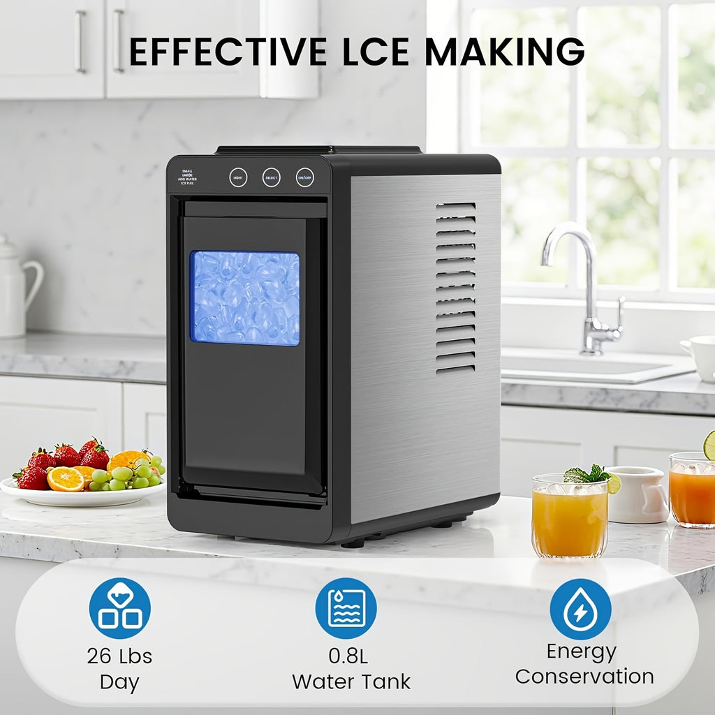 Countertop Ice Maker Machine, 6‑13 Mins Fast Ice Making 28Lbs/24H, Self‑Cleaning Portable Ice Machine, 2 Sizes Bullet Ice with Ice Scoop & Basket for Home Kitchen Bar Party