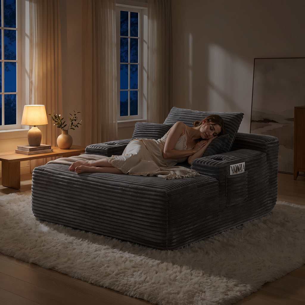 Oversized Corduroy Chaise Lounge Sofa, Pocket Spring Support Large Single Lazy Sofa for Living Room