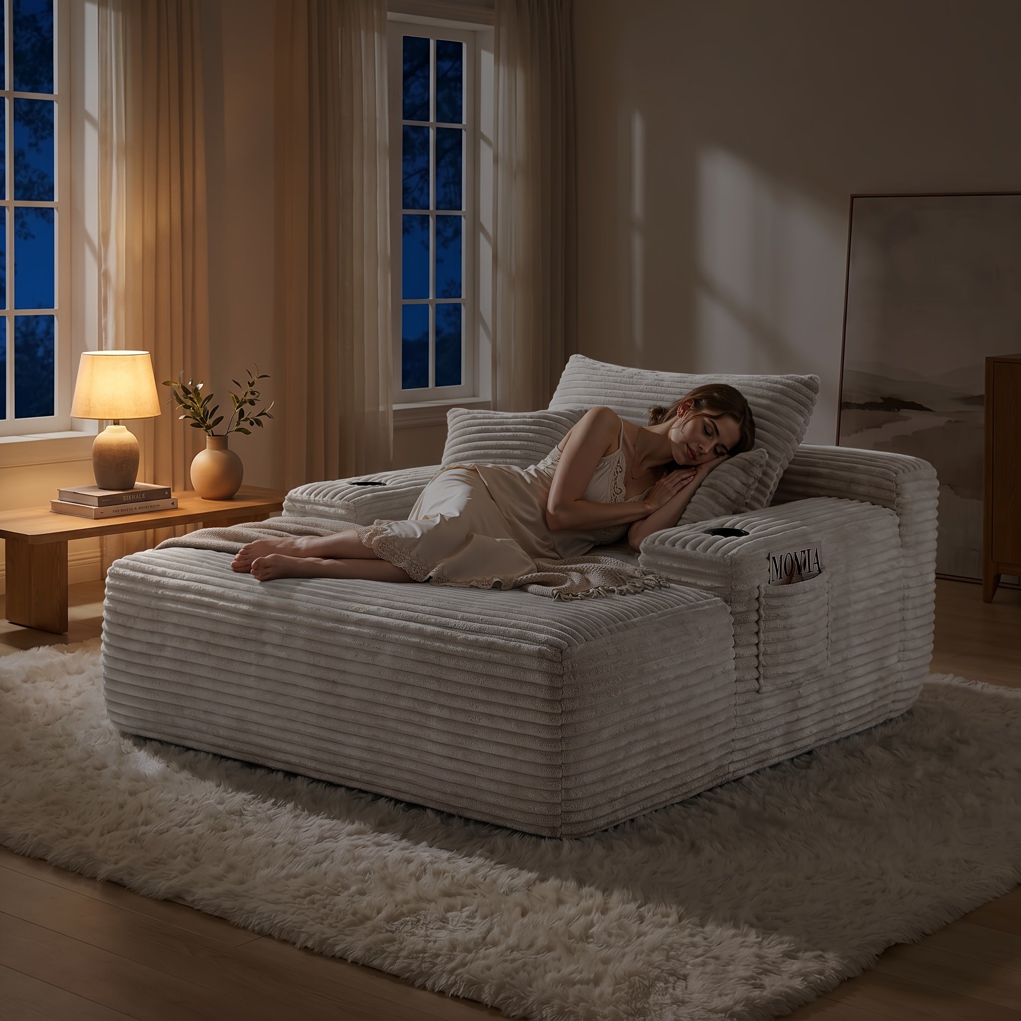 Oversized Corduroy Chaise Lounge Sofa, Pocket Spring Support Large Single Lazy Sofa for Living Room