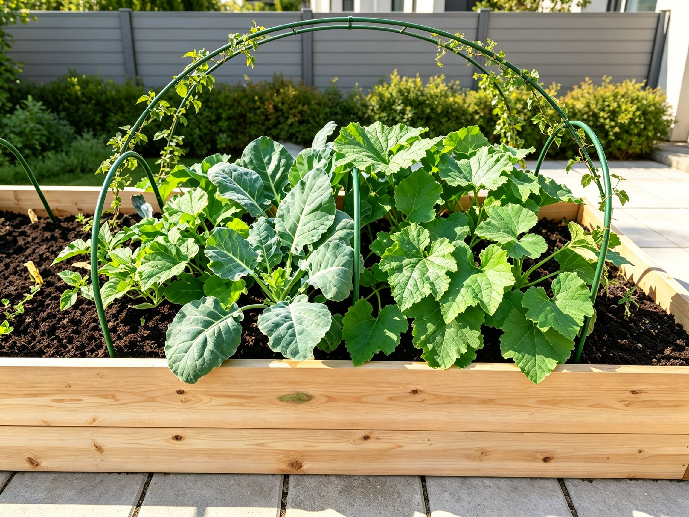 Elevated Wooden Raised Garden Bed with Arch Trellis & Self‑Watering System, Standing Raised Planter Box for Vegetables Herbs Flowers, Bonus 8‑Piece Gardening Tool Set