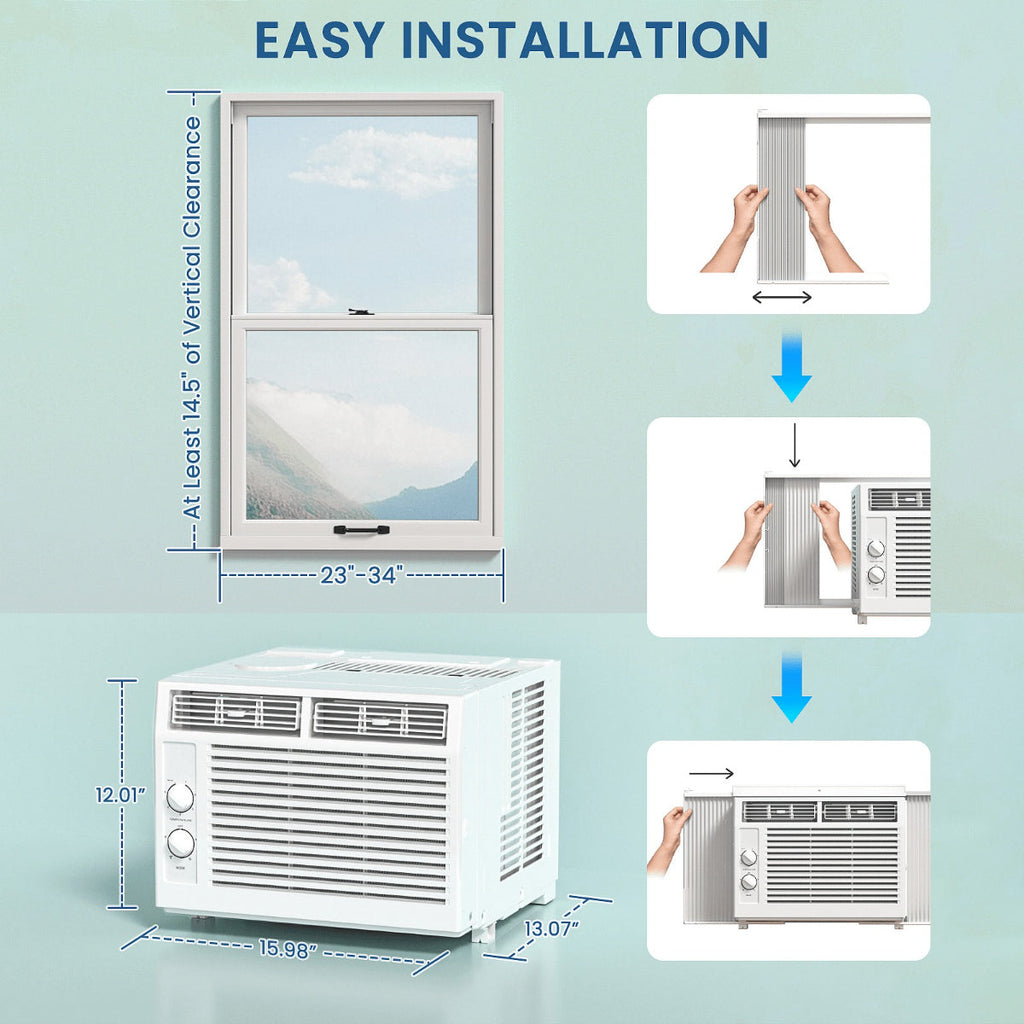 10000 BTU 3‑in‑1 Window Air Conditioner, Remote Control Easy Install Compact AC for Bedroom Apartment