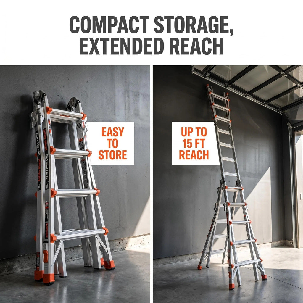 5FT Multi‑Position Folding Aluminum Ladder, Aircraft Grade Heavy Duty Portable Step Ladder with Dual‑Pin Safety Hinge, Non‑Slip Oversized Rubber Feet, Compact Fold Multi‑Angle Ladder for Home DIY, Construction & Outdoor Maintenance