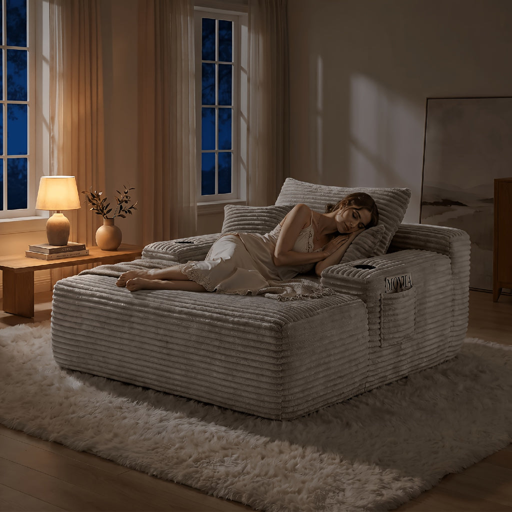 Oversized Corduroy Chaise Lounge Sofa, Pocket Spring Support Large Single Lazy Sofa for Living Room