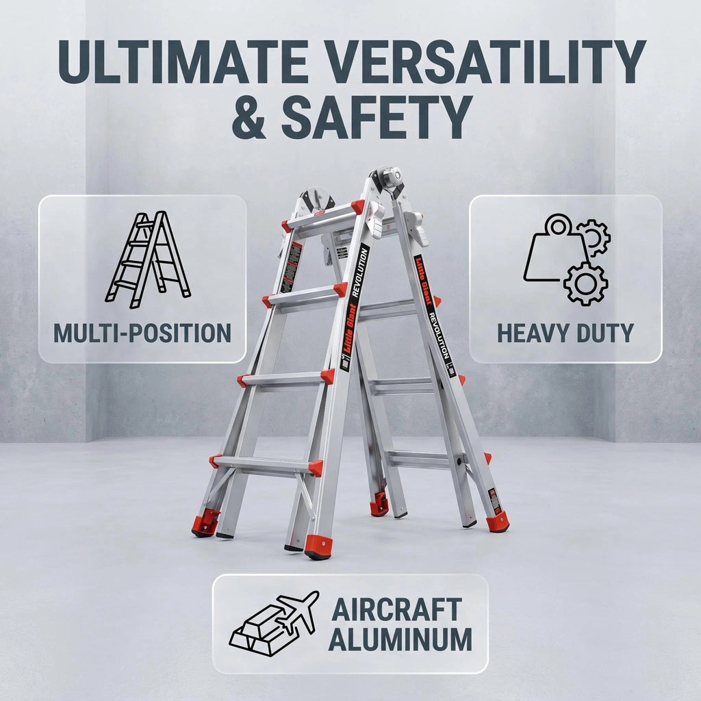 5FT Multi‑Position Folding Aluminum Ladder, Aircraft Grade Heavy Duty Portable Step Ladder with Dual‑Pin Safety Hinge, Non‑Slip Oversized Rubber Feet, Compact Fold Multi‑Angle Ladder for Home DIY, Construction & Outdoor Maintenance