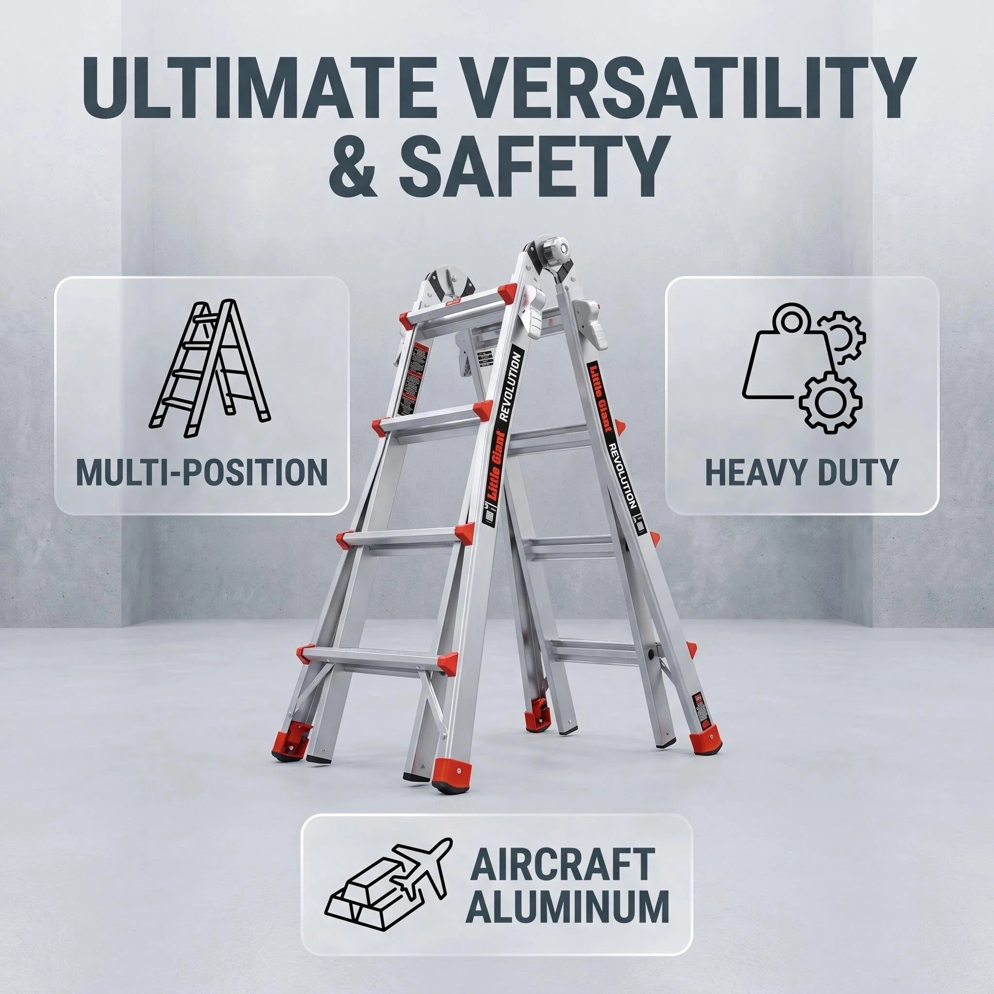 5FT Multi‑Position Folding Aluminum Ladder, Aircraft Grade Heavy Duty Portable Step Ladder with Dual‑Pin Safety Hinge, Non‑Slip Oversized Rubber Feet, Compact Fold Multi‑Angle Ladder for Home DIY, Construction & Outdoor Maintenance