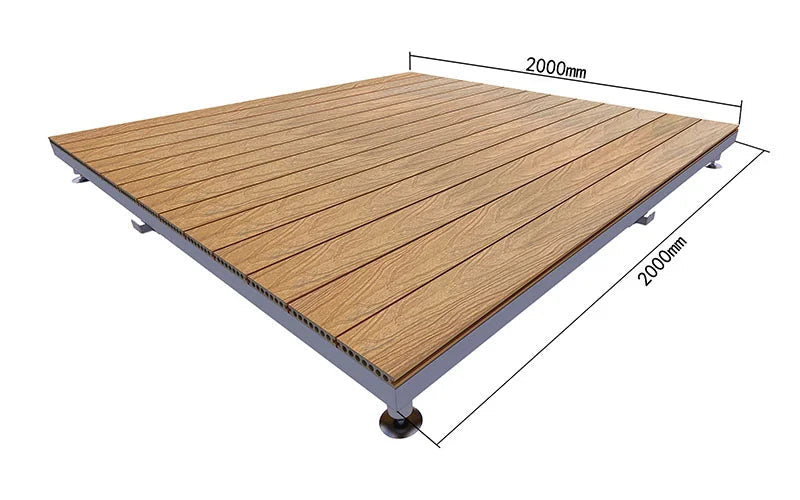 Portable Modular WPC Deck Platform, Quick Assembly Adjustable Height Outdoor Flooring Stage, Galvanized Steel Frame Interlocking WPC Deck Tiles for Event Stage, Camping, Backyard Patio