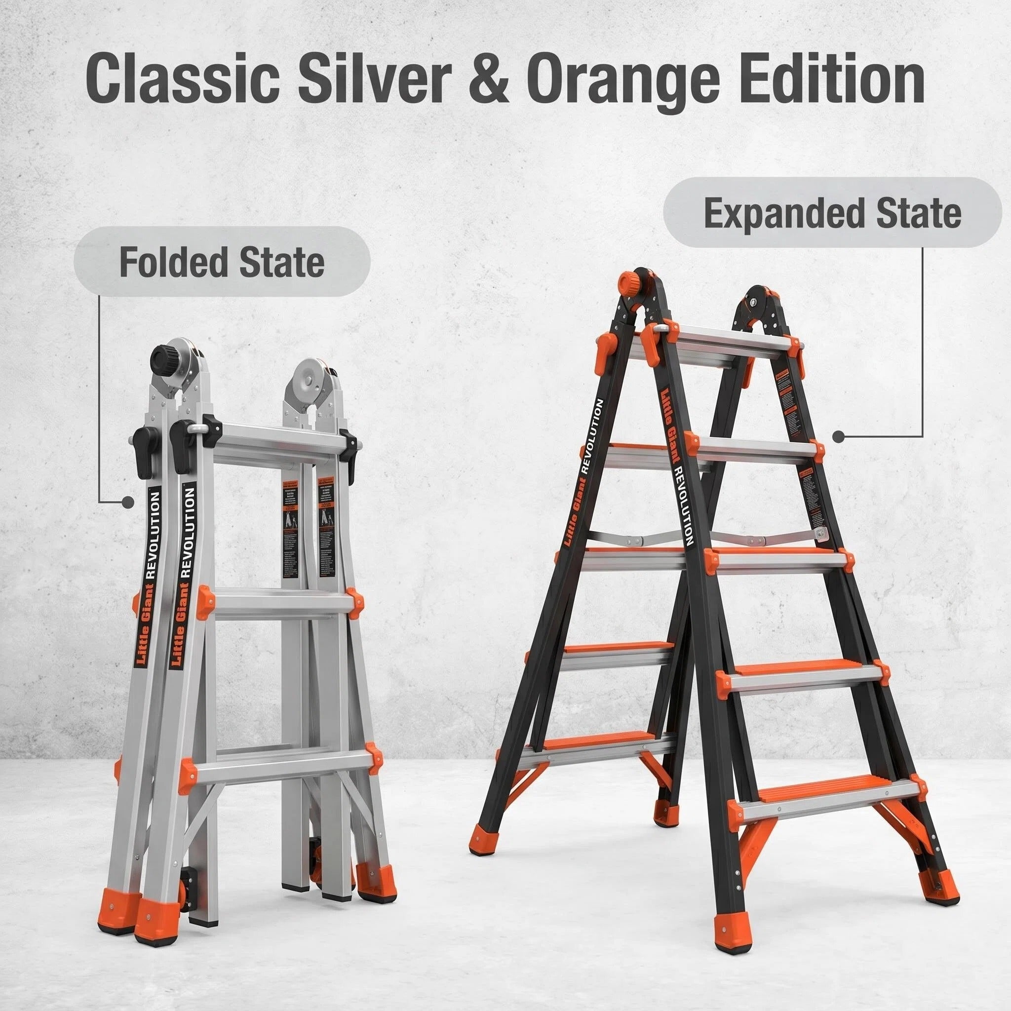 5FT Multi‑Position Folding Aluminum Ladder, Aircraft Grade Heavy Duty Portable Step Ladder with Dual‑Pin Safety Hinge, Non‑Slip Oversized Rubber Feet, Compact Fold Multi‑Angle Ladder for Home DIY, Construction & Outdoor Maintenance