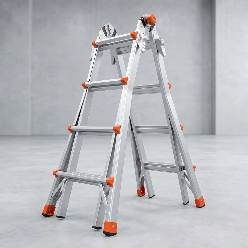5FT Multi‑Position Folding Aluminum Ladder, Aircraft Grade Heavy Duty Portable Step Ladder with Dual‑Pin Safety Hinge, Non‑Slip Oversized Rubber Feet, Compact Fold Multi‑Angle Ladder for Home DIY, Construction & Outdoor Maintenance