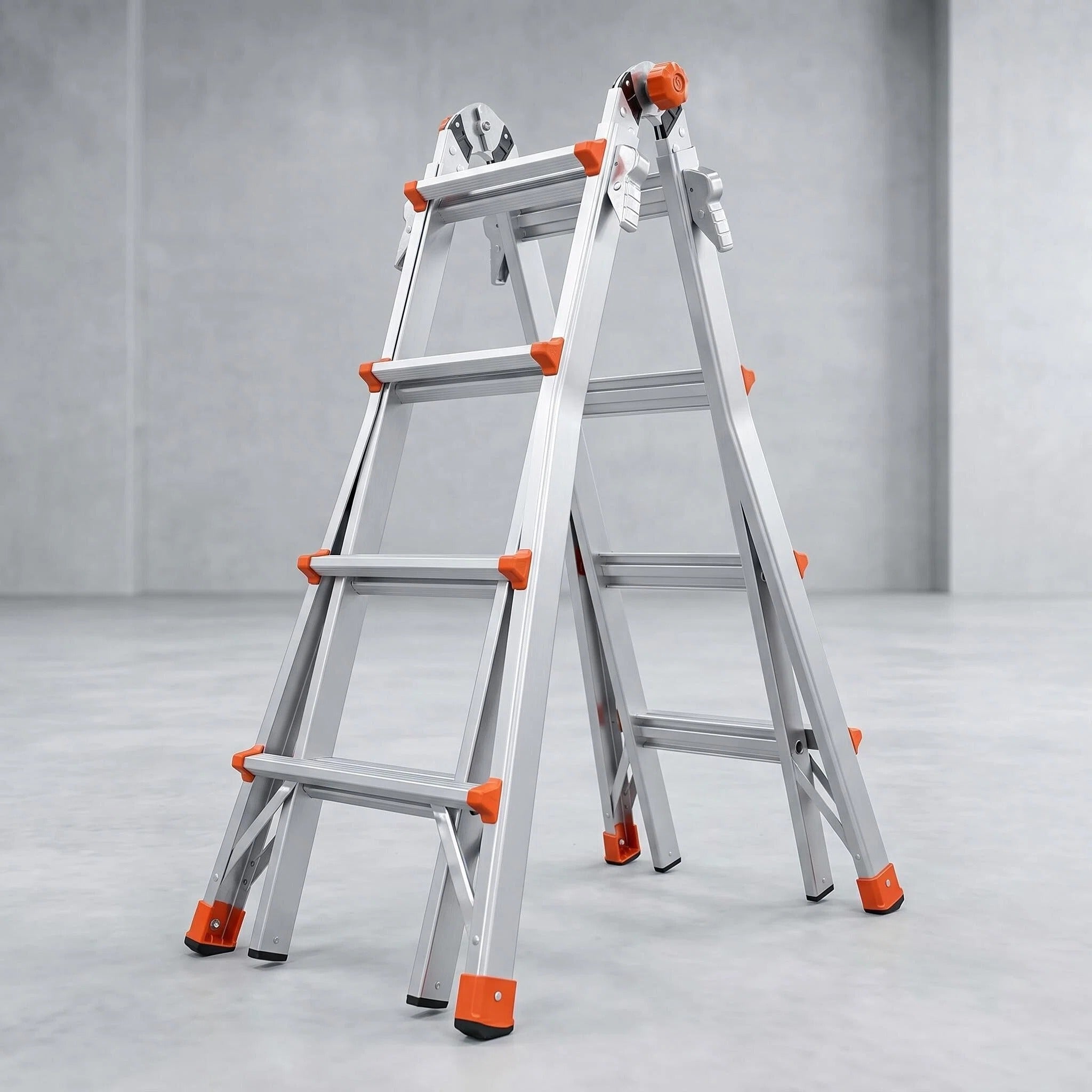 5FT Multi‑Position Folding Aluminum Ladder, Aircraft Grade Heavy Duty Portable Step Ladder with Dual‑Pin Safety Hinge, Non‑Slip Oversized Rubber Feet, Compact Fold Multi‑Angle Ladder for Home DIY, Construction & Outdoor Maintenance