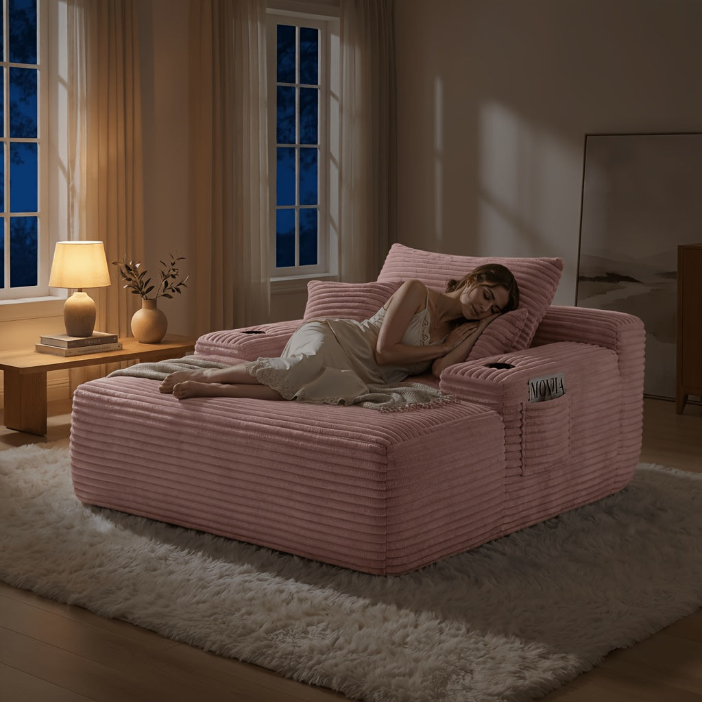 Oversized Corduroy Chaise Lounge Sofa, Pocket Spring Support Large Single Lazy Sofa for Living Room