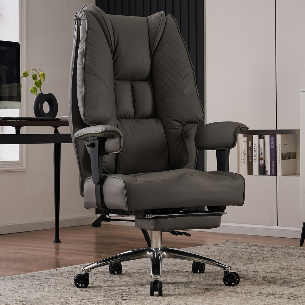 High Back PU Leather Executive Office Chair, 90‑145° Reclining Desk Chair with Retractable Footrest & Spring Cushion, Adjustable Armrest Computer Chair for Home Office