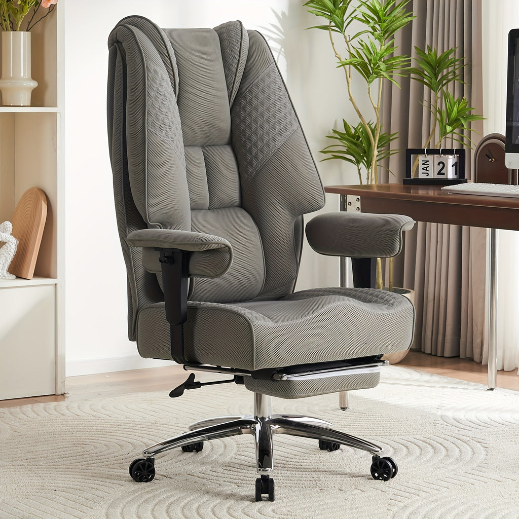 High Back PU Leather Executive Office Chair, 90‑145° Reclining Desk Chair with Retractable Footrest & Spring Cushion, Adjustable Armrest Computer Chair for Home Office